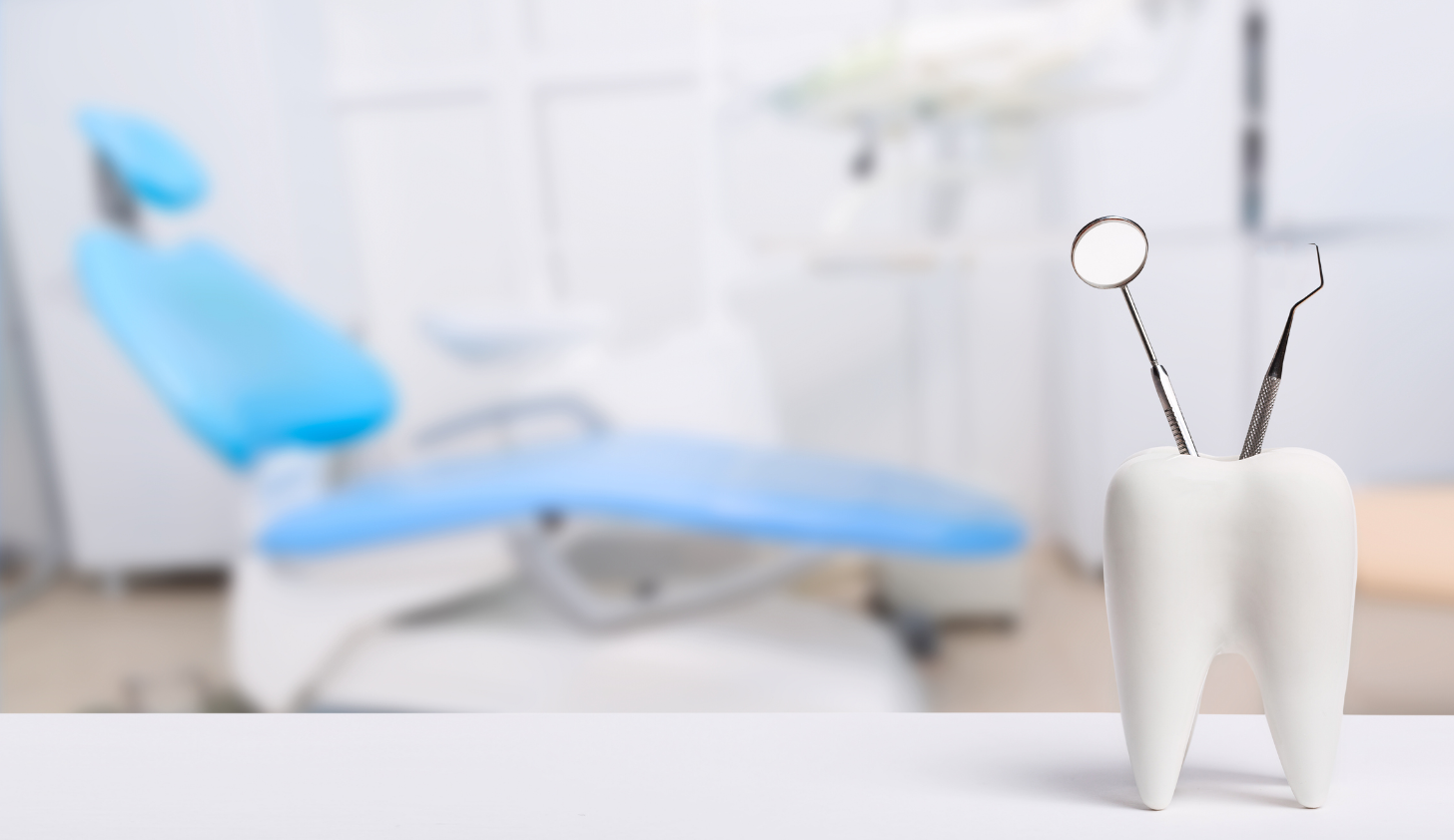 Dental instruments in a bright treatment room